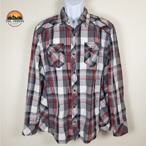 BKE Snap Up Shirt Red Plaid Slim Fit Long Sleeve Countrycore Western Men's Sz XL